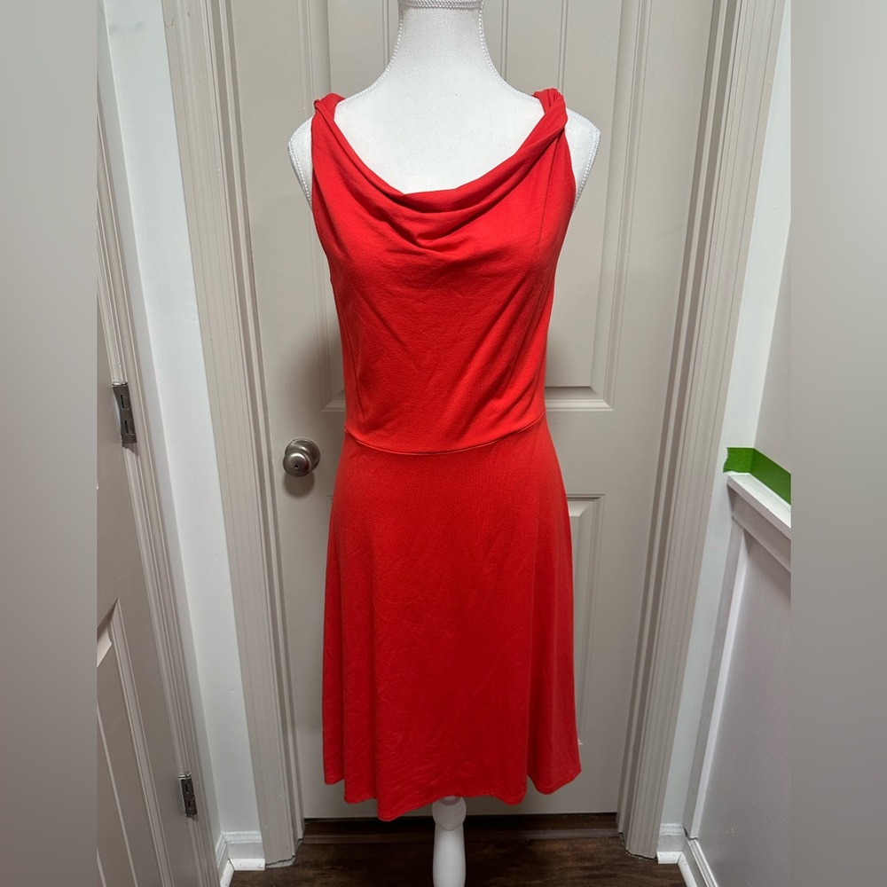 Ann Taylor Red Draped Midi Dress